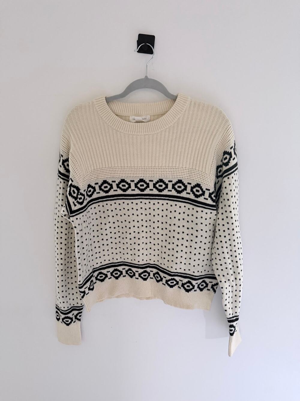 Treasure & Bond Ivory Black Printed Knit Long Sleeve Pullover Sweater-Size XL